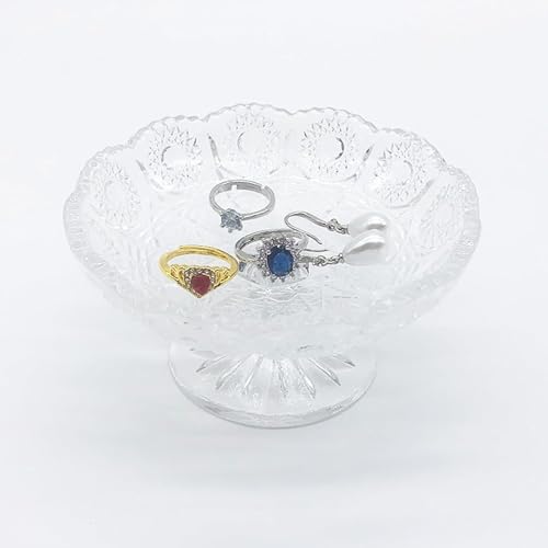 Small Flower Ring Dish Jewelry Tray, Glass Jewelry Dish, Crystal Ring Holder Jewelry Plate Dish, Nightstand Decor Clear Jewelry Bowl Dish for Earrings,Vanity Decorative Tray Trinket Dish Gift