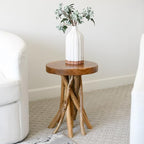 WELLAND Teak Wood Stick Leg End Table, 16" L x 16" W x 20" H Rustic Side Table, Small Accent Table, Plant Stand for Living Room, Bedroom, Home Office