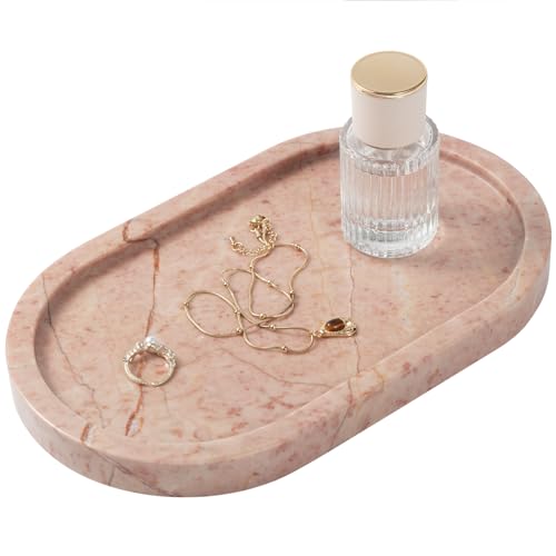 Cream Rose Marble Oval Tray 10x6 Inch - Vanity & Bathroom Organizer, Coffee Table Decor - Weighted Stone Base - style: Cream Rose - 1 Pack