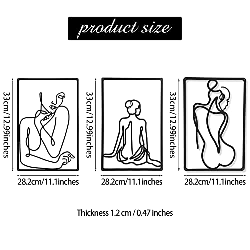 CHENGU 3 Pieces Metal Minimalist Abstract Woman Wall Art Line Drawing Wall Art Decor Single Line Female Home Hanging for Kitchen Bathroom Living Room - style: Elegant Body