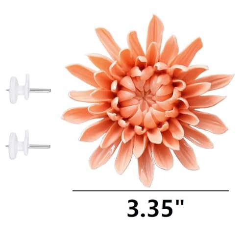 AMERRY 3.35" Ceramic 3D Flower Wall Art, Porcelain Chrysanthemum Wall Decor for Home Office Decor (Orange Pink) - color: Pink