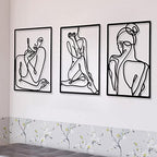 CHENGU 3 Pieces Metal Minimalist Abstract Woman Wall Art Line Drawing Wall Art Decor Single Line Female Home Hanging for Kitchen Bathroom Living Room - style: Vibrant Style
