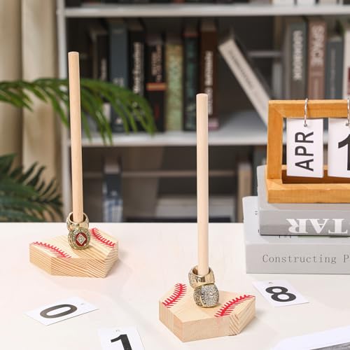 Beeveer 2 Sets Baseball Wooden Ring Holder 10 Inches Softball Ring Display Stand Stacked Storage Organizer Christmas Birthday Gift for Dad Grandpa - color: Red Color