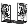 Peacoblue Metal Bookends for Shelves, Modern Decorative Heavy Duty Study Book Ends Stoppers for Office, Desk, Shelf, Room 5.3"x4.3"x7.9" Cast Iron Simple Tall Bookends 1 Pair (Moon and Fairy) - style: Moon and Fairy