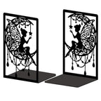 Peacoblue Metal Bookends for Shelves, Modern Decorative Heavy Duty Study Book Ends Stoppers for Office, Desk, Shelf, Room 5.3"x4.3"x7.9" Cast Iron Simple Tall Bookends 1 Pair (Moon and Fairy) - style: Moon and Fairy