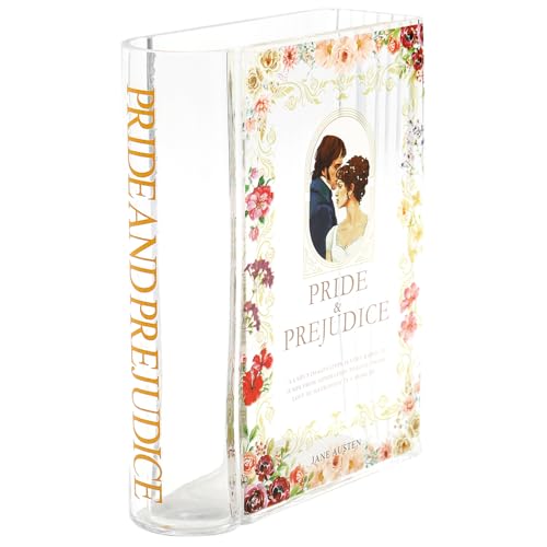 Book Vase for Flowers, Glass Book Shaped Vase, Clear Flower Vases, Large Glass Vases for Home, Office, Bedroom, Living Room, Dining Table, Bookshelf(Pride) - color: Pride&prejudice, size: Glass-7.8"