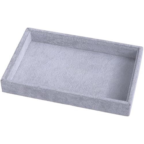 Mornajina 9" x 5.7" Velvet Jewelry Tray Jewelry Display Tray, Stackable Empty Plate Trays for Earrings Necklaces Bracelet Rings Display Showcase - Grey - color: Grey, size: Flat Tray 9"x5.7"