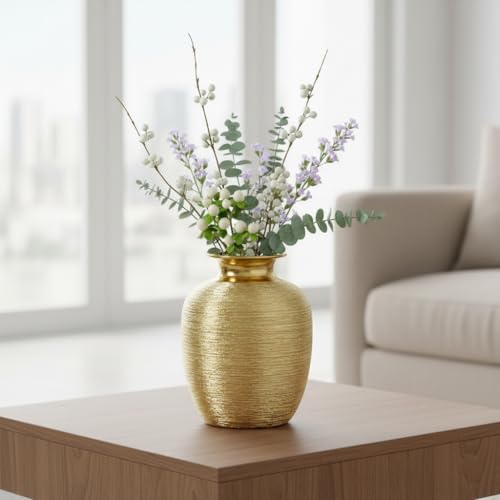 Gold Ceramic Vase - 7 Inch Modern Flower Vase for Centerpiece, Textured Decorative Vases Home Decor, Weddings, Dining, Bathroom, Nightstand, Decoration - color: Gold