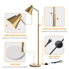 High-end Gold Brass Floor Lamp Bright 12W LED Light, Adjustable in Three Colors and Height, Electroplated Iron Lamp Post,Exquisite Craftsmanship,Standing Lamp for Living Room Bedroom Office Reading - color: Gold