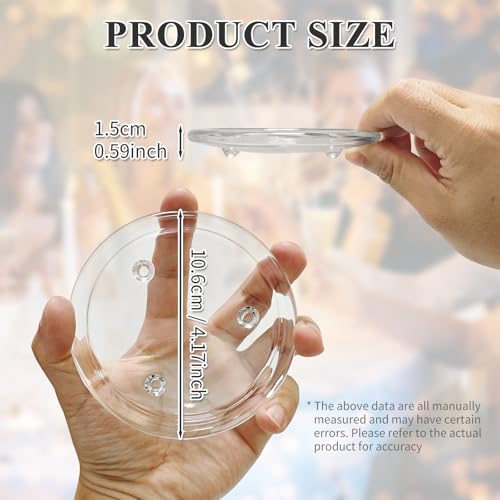4PCS 4 Inch Clear Glass Candle Plates & Pillar Candle Holders - Small Round Candle Bases/Coasters for Dining & Wedding Table Centerpieces(Candle Not Included)