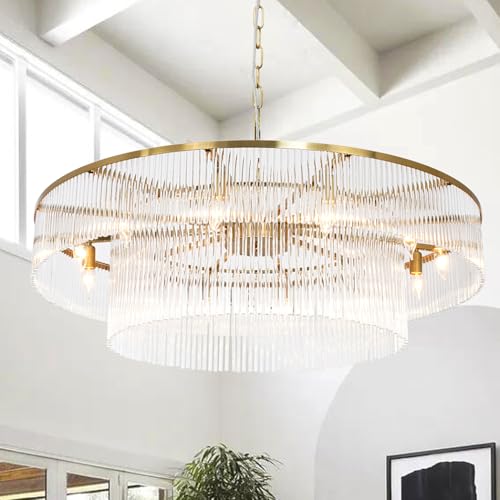 Modern Glass Chandelier Lighting Brass Chandeliers for High Ceiling Entryway Foyer Large Glass Hanging Light Fixture Grand Living Room Hall 39" - size: Large Brass (39" x 70")