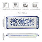 11" Blue and White Porcelain Serving Tray, Blue and White Decor Elegant Coffee Table Tray, Handcrafted Coffee Table Tea Tray Decor, Ceramic Small Tray for Kitchen Sandwich Snack Appetizer Dessert