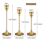 Gold Candlestick Holders Taper Candle Holder - Set of 3 Pcs Brass Gold Candle Stick Holder Centerpieces Decorations for Table, Mantel, Wedding, Dinning, Party(Candles not Include) - size: 1 Set