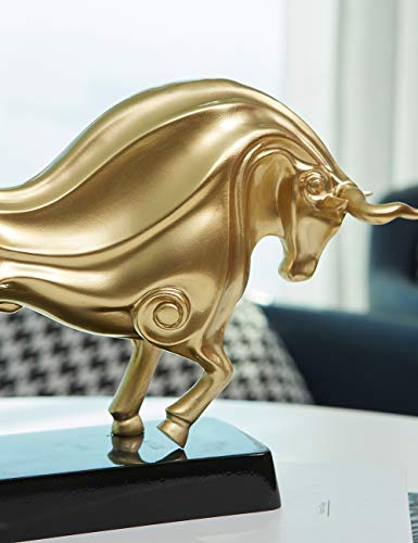 HAUCOZE Wall Street Bull Statue Animal Sculpture Lucky Figurine Gift Modern Home Decor Art for Bedroom Gold Polyresin 9.0 Inch - color: Gold, size: Medium