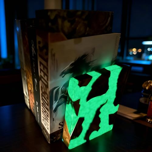 Glow in The Dark Green Resin Bookends, Burl Wood Book Ends for Shelves – Unique Luminous Book Organizer for Office Desk, for Book Lovers (Luminous Green) - color: Luminous Green