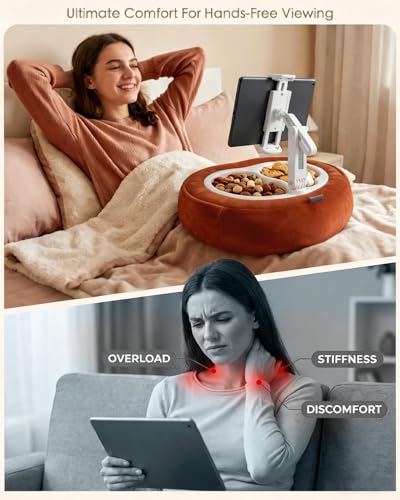 Miledi Tablet Pillow Stand, Compatible with 5"-12.9" Kindle, iPad, Phone/Tablet, 360° Rotating Phone Holder for Bed, Soft Plush Fabric, Detachable Bowl, Reading and Relaxation on Bed, Terracotta - color: Terracotta