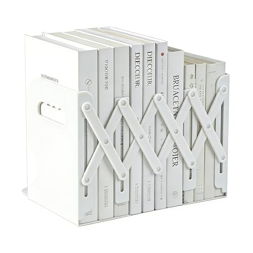 Book Ends with Pen Holder - Adjustable Bookends for Shelves - Desktop Organizer to Hold Books - Office Book Ends Storage Rack Adjustable to 19in for Students, Offices, Study Rooms - Space Saving