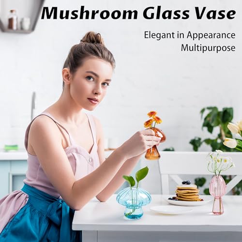 Plant Propagation Station, Set of 6 Colored Mushroom Vase, Propagation Stations, Small Plant Terrarium, Unique Crystal Mushroom Jars for Plants for Hydroponics Home Garden Office Decoration (Colorful) - color: Colorful