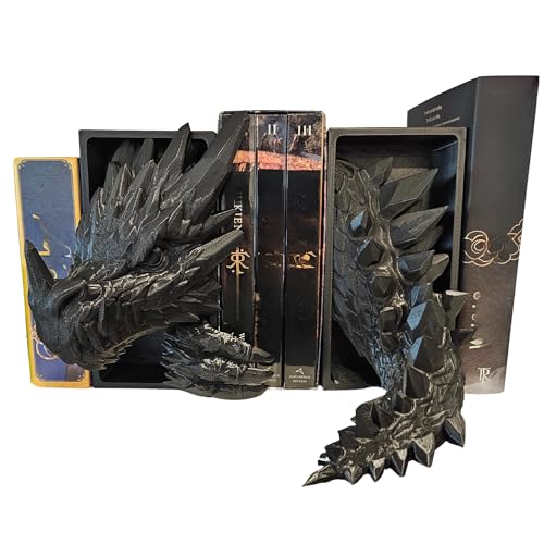 Dragons Awakening Book End – Fantasy Book Nook Insert for Dragon Readers – Unique Home Decor for Bookshelves & Libraries (Black - Head and Tail) - color: Black - Head and Tail