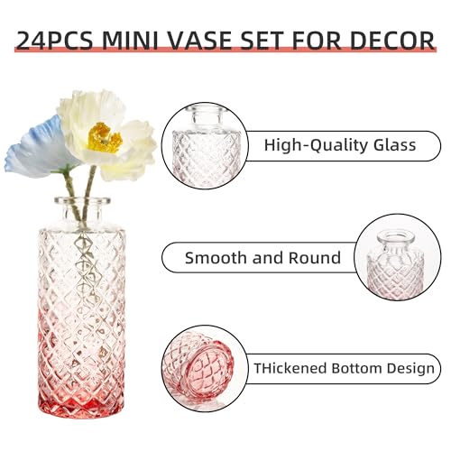 UMEIED 24 Pack Glass Bud Vases in Bulk for Centerpieces, Clear Vintage Decorative Small Vases for Flowers, Wedding Rustic Home Table Decor (Pink) - color: Pink