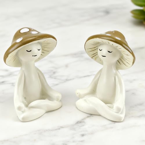 2Pcs Cute Meditation Mushroom Statue-Meditation Mushroom Resin Statue for Desk Living Room Resin Figurine for Home Patio Office Decor Cute Plant Statues for Tabletop Garden Backyard Decor