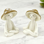 2Pcs Cute Meditation Mushroom Statue-Meditation Mushroom Resin Statue for Desk Living Room Resin Figurine for Home Patio Office Decor Cute Plant Statues for Tabletop Garden Backyard Decor