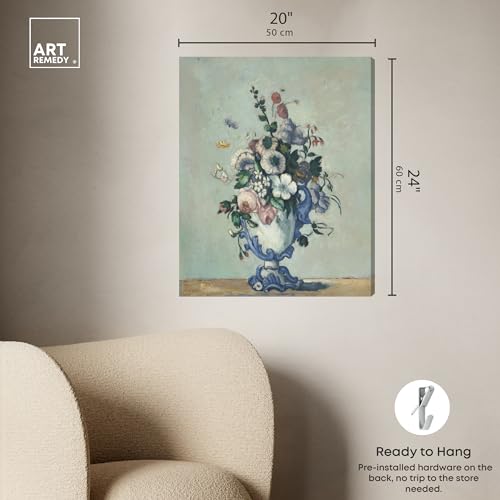Art Remedy Paul Cezanne-Flowers In A Rococo Vase Vintage Classic Canvas Wall Art, Gallery Wrapped, 20"x24" - color: Gallery Wrapped, size: 24"L x 20"W