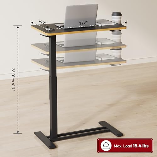 SANODESK Medical Adjustable Overbed Bedside Table with Hidden Casters, Pneumatic Mobile Laptop Computer Standing Desk Cart with Tray, Hospital and Home Use(27.6" W x 15.7" D, Black) - color: Black, size: Small