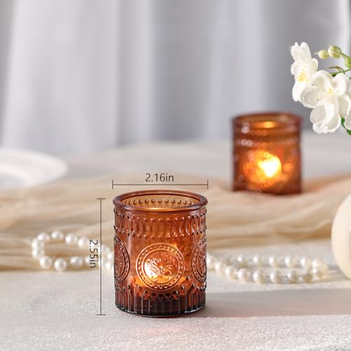 MATAHUM 24 Pcs Amber Votive Candle Holders, Glass Tealight Candle Holders for Fall Home Decorations, Wedding Table Centerpiece, Birdal Shower, Party - color: Amber