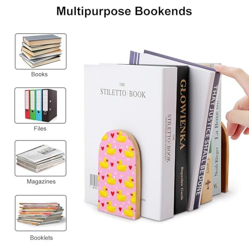 1 Pair Book Ends, Book Holder Stand Decorative, Portable Pink Heart Polka Dots Yellow Rubber Ducks Bookends for Shelves Desktop Accessories - color: Picture(459)