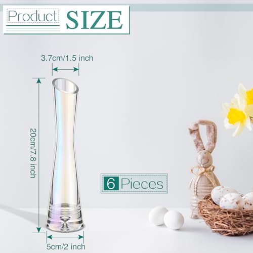 Lallisa 6 Pcs Glass Bud Vases for Centerpieces Maria Modern Clear Small Skinny Decorative Single Flower Bud Vase for Wedding Party Event Home Office Decoration(7.87 Inch,Iridescent) - color: Iridescent, size: 7.87 Inch