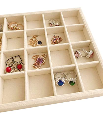 Premium Grade Beige Velvet Jewelry Organization Tray 24 Grids Removable and Rearrangeable Dividers Drawer Insert Closet Organizer Stackable - color: 24 Grid Jewelry Tray