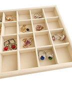 Premium Grade Beige Velvet Jewelry Organization Tray 24 Grids Removable and Rearrangeable Dividers Drawer Insert Closet Organizer Stackable - color: 24 Grid Jewelry Tray