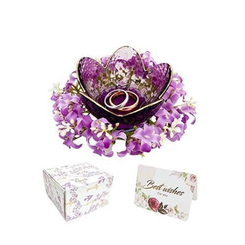 Mini Flower Ring Plate Jewelry Storage Tray Ring Holder for Dressing Table, Room Bathroom Decoration, Valentine's Day Christmas Birthday Gift for Women (purple Jewelry Tray and Flower Base) - color: purple Jewelry Tray and Flower Base