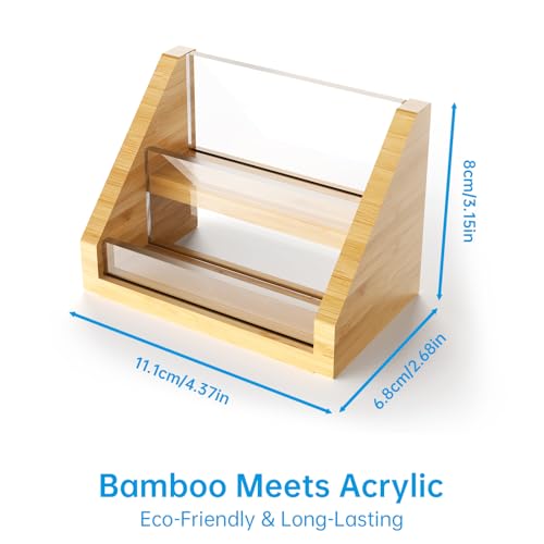 Sleek Bamboo Acrylic Business Card Holder for Reception, Office Desk, Meetings, Trade Shows, Home Office, Versatile Use Professional Display, Natural Modern Blend Elegant Organizer (2 Tiers) - color: 2 Tiers-Bamboo
