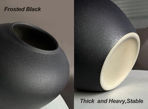 GeLive Black Ceramic Flower Vase 7 Inch Round Jar Farmhouse Rustic Vase for Fresh/Dried Plants Table Centerpiece Minimalist Home Decor Handmade Pottery Planter Pot Kitchen Utensil Holder - color: Matte Black