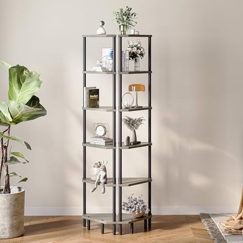 6 Tier Corner Shelf, 66.5'' Tall Standing Shelf, Narrow Display Shelf Stand, Modern Corner Bookshelf, Plant Stand, Corner Bookcase for Living Room, Bedroom, Bathroom, Oak LCS502Q - color: Oak