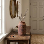 Rustic Terracotta Vase for Home Decor, 9 Inch Farmhouse Ceramic Vases for Centerpieces, Decorative Pottery Flower Vase for Pampas Grass, Living Room Mantle Decor Brown