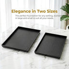 Cedilis 2 Pack Black Rectangular Serving Trays, Non-Slip Plastic Coffee Table Tray, Modern Ottoman Trays for Table Centerpiece, Home Decor, Bathroom, Kitchen Counter