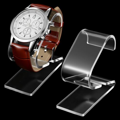 2 PCS Acrylic Watch Display Stand Clear Single Watch Holder Display Portable C Shape Single Bracelet Holder Organizer Storage Rack Jewelry Stand for Men Women Store Home Bedroom Office Desk Selling