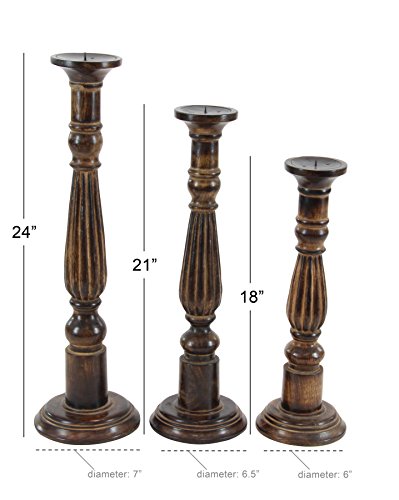 Deco 79 Mango Wood Decorative Candle Holder Tall Turned Candle Stand, Set of 3 Candlestick Holder 24", 21", 18"H, Brown - color: Brown, size: Set of 3 24", 21", 18"H