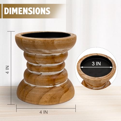Pillar Candle Holder, Farmhouse Wood Candle Holder, Rustic Wooden Candle Stand, Vintage Small Wooden Candlestick Holders for Living Room, Table Centerpiece, Brown(4PCS) - color: Washedbrown, size: 4"H（4PCS）