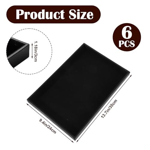 Kifmurase 6 Pack Velvet Jewelry Trays for Drawers, Black Jewelrys Display Tray Stackable Jewelry Organizer Trays Bracelet Ring Earring Necklace Organizer Empty Plate for Drawers Countertop