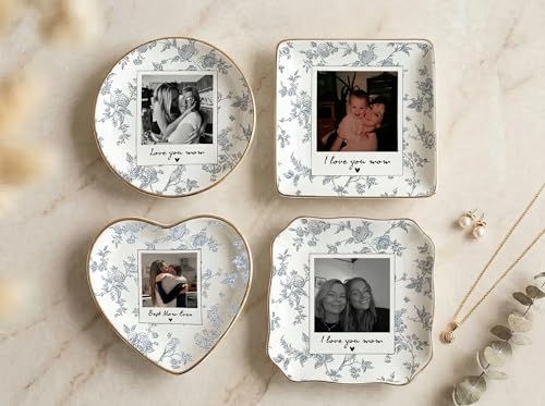 NAZENTI Custom Photo Jewelry Dish Personalized Ceramic Trinket Tray Mothers Day Wedding Keepsake Engagement Anniversary Birthday Present For Her Daughter Son To Mom Wife Grandma Ring Holder Bowl - color: Design 02