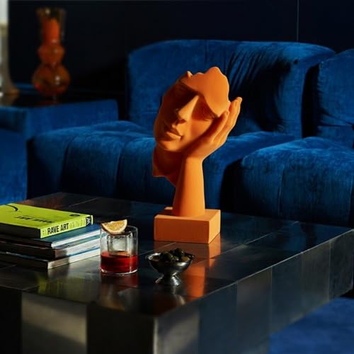 Velvet Flocked Thinker Sculpture for Bookshelf Decor, Hear No Evil Flocked Emotional Art Figurine Modern Abstract Art Statue Spring Decor for Home, Office, Desk Decor (Orange) - color: Nohear-orange