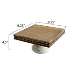 dwellington White Wash Display Wood Riser, 8.25 inch Shabby Chic Pedestal Tray Decor with Beads, Farmhouse Display Stands for Coffee Bar, Bathroom, Kitchen Island (Square)