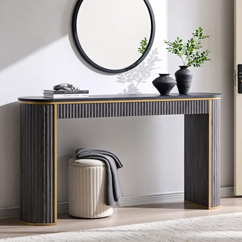 OKD Modern Fluted Console Table, 63" Long Narrow Entryway & Sofa Tables for Hallway, Tall Accent Table Behind Couch for Foyer Living Room, Dark Alder - color: Dark Alder