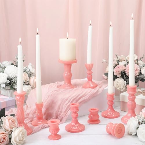 Mumufy 10 Pcs Glass Crystal Taper Candle Holders Clear Glass Candlestick Holder Fit 0.8 Inch Candles Crystal Decorative Candle Stand Centerpiece Table Wedding Dining Party (Classic,Cream Pink) - color: Cream Pink