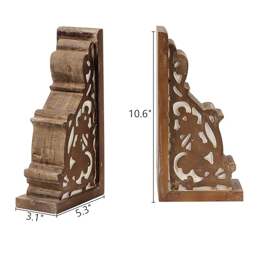 SOFE Farmhouse Book Ends Decorative, Wooden Corbels Bookends for Shelves, Vintage Rustic Bookends, 1 Pair Sturdy Bookend for Heavy Books, Book Holder Stopper for Home Office Kitchen