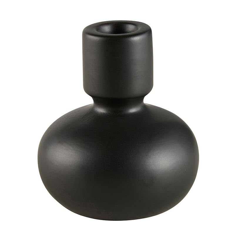 47th & Main Taper Candleholder Round Ceramic Modern Dinner Candle Holder, Large, Black - color: Black, size: Large
